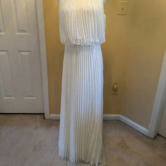 White MSK Pleated Halter Maxi Dress, Size 8 - Picture 2 of 7